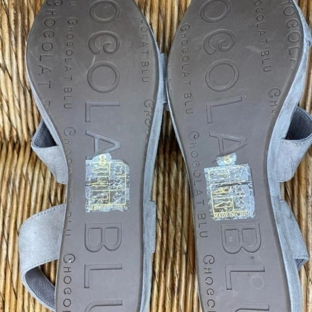 Chocolat Blu Light Gray Suede Crisscross Wedge Sandals